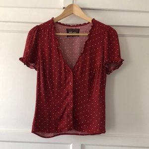 Reformation Red Polka Dot Ruffled Blouse